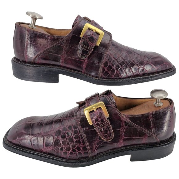 Vintage David Eden Exotic Alligator Burgundy Monk Strap Loafer Men 12 Dress Shoe main image 8